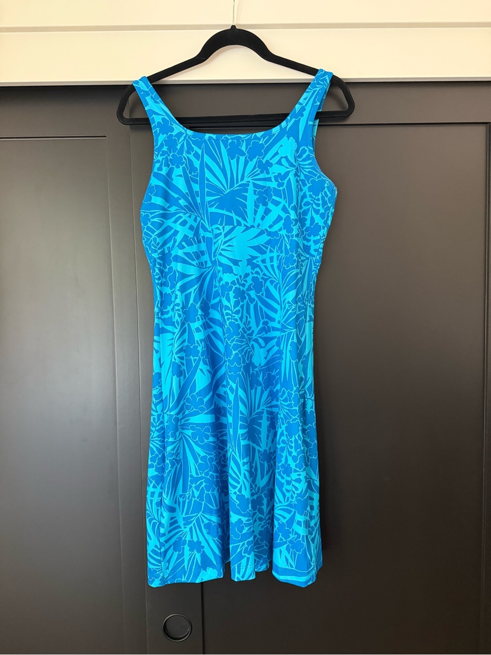 Tropical Scoop Neck Dress in Bright Blue